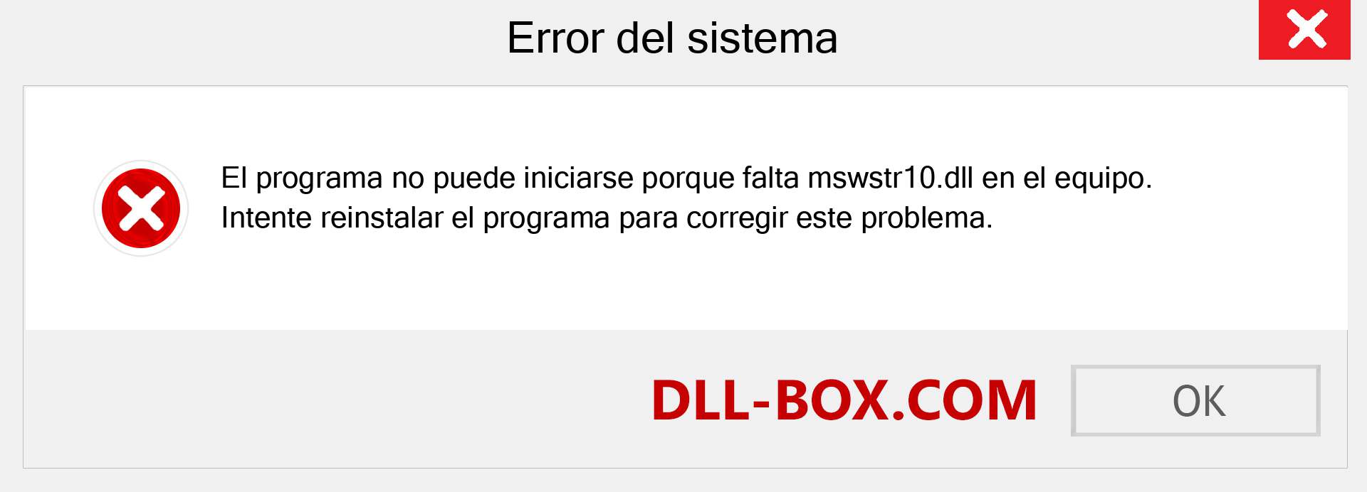 ¿Falta el archivo mswstr10.dll ?. Descargar para Windows 7, 8, 10 - Corregir mswstr10 dll Missing Error en Windows, fotos, imágenes