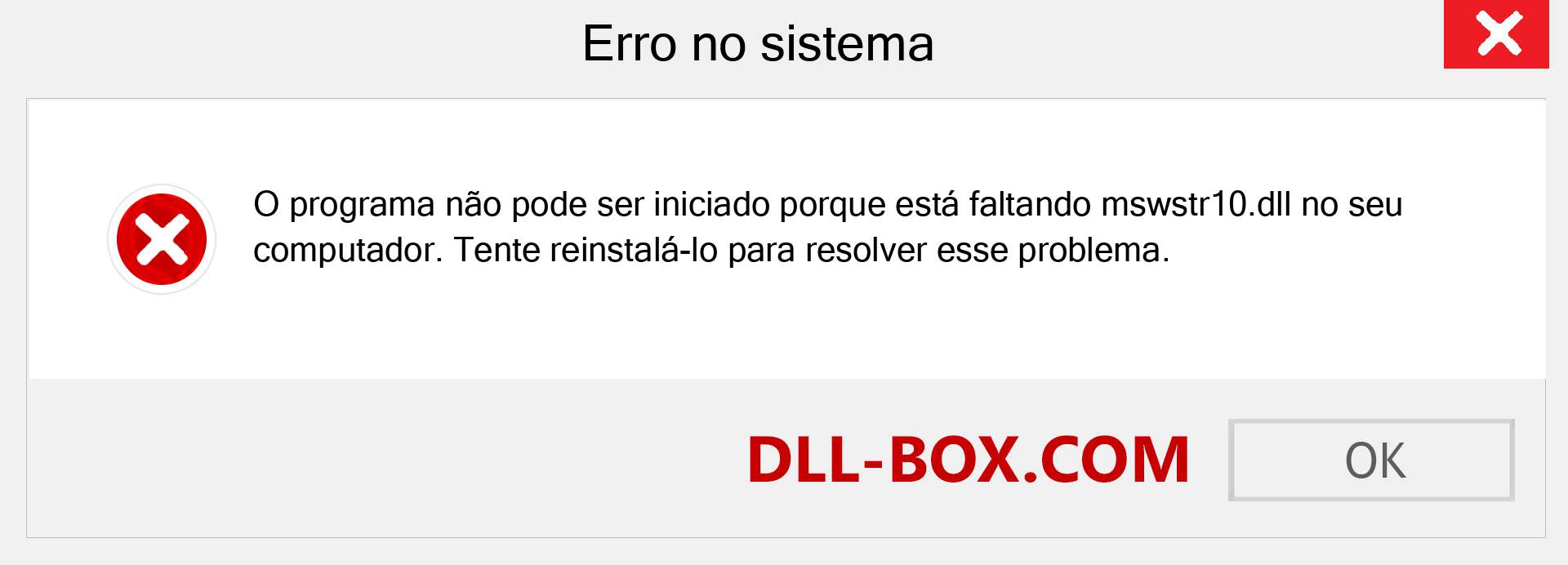 Arquivo mswstr10.dll ausente ?. Download para Windows 7, 8, 10 - Correção de erro ausente mswstr10 dll no Windows, fotos, imagens